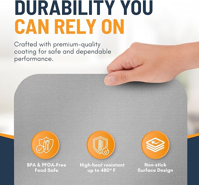 Toaster Oven Liners for Bottom of Oven (4 Pack) Reusable Non-Stick Heat Resistant Toaster Liners, Compatible with Ninja, Cuisinart, Emeril Lagasse & More, Toaster Mat, 12"x12" (Silver)