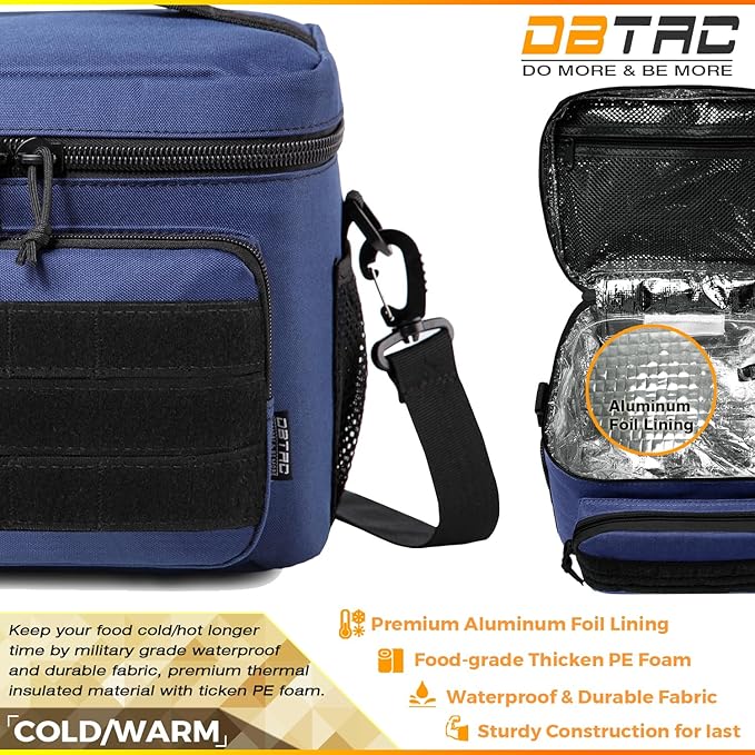 DBTAC Tactical Lunch Bag for Men Women, 12 Cans Insulated Lunch Box for Adult | 9L Leakproof Lunch Cooler Tote for Work Office Outdoor Travel | Soft Easy To Clean Liner x2, Urban Blue