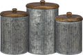 Primitives by Kathy Rustic Style Canisters, Set of 3, Galvanized Metal and Wood