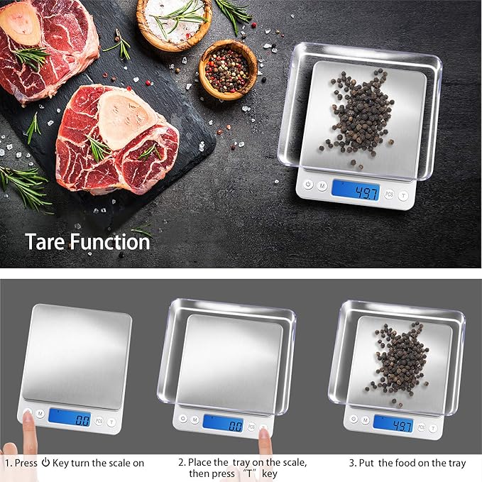 Fuzion Digital Kitchen Scale 3000g/ 0.1g, Pocket Food Scale 6 Measure Modes, LCD, Tare, Digital Scale Grams and Ounces with 2 Trays for Food, Cooking, Nutrition, Reptiles(Battery Included)