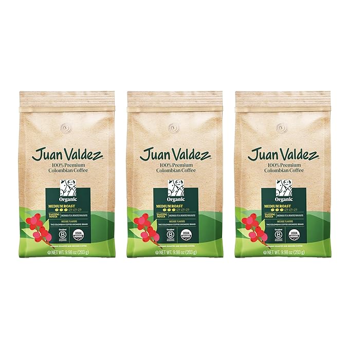 Juan Valdez Organic Ground Coffee, Balanced Roast 10 OZ - 100% Colombian Coffee USDA Organic Certified - 100% organic coffee free of chemicals in its cultivation process (Pack of 3)