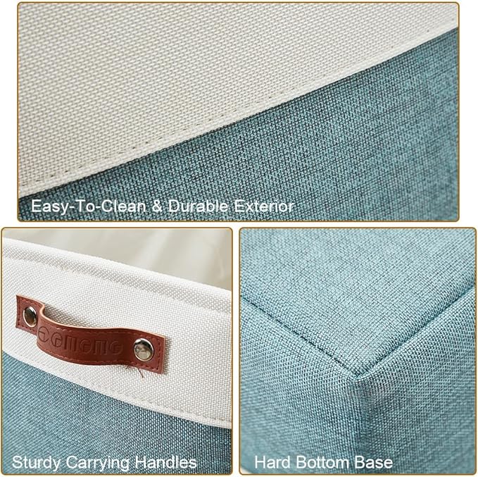 DECOMOMO Storage Baskets for Shelves - Fabric Storage Bins, Linen Closet Organizers and Storage (Green & White, XL - 3 Pack)