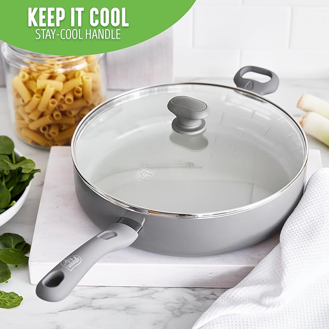 GreenLife Sandstone Healthy Ceramic Nonstick 5 Quart Saute Pan, PFAS-Free, Dishwasher Safe, Gray