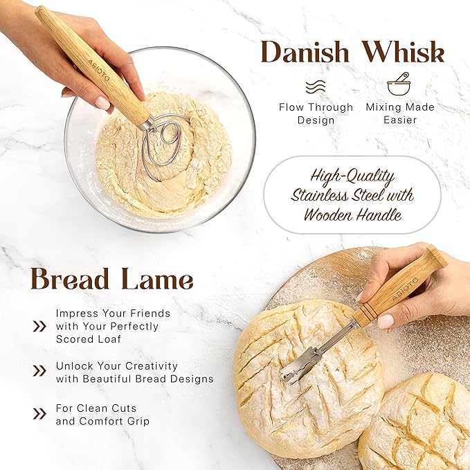 9" Round and 10" Oval Banneton Bread Proofing Baskets and Sourdough Bread Baking Supplies, A Complete Sourdough Kit with Bread Lame, Danish Whish, Bowl & Dough Scraper, 2 Bread Slings, and Baking Mat