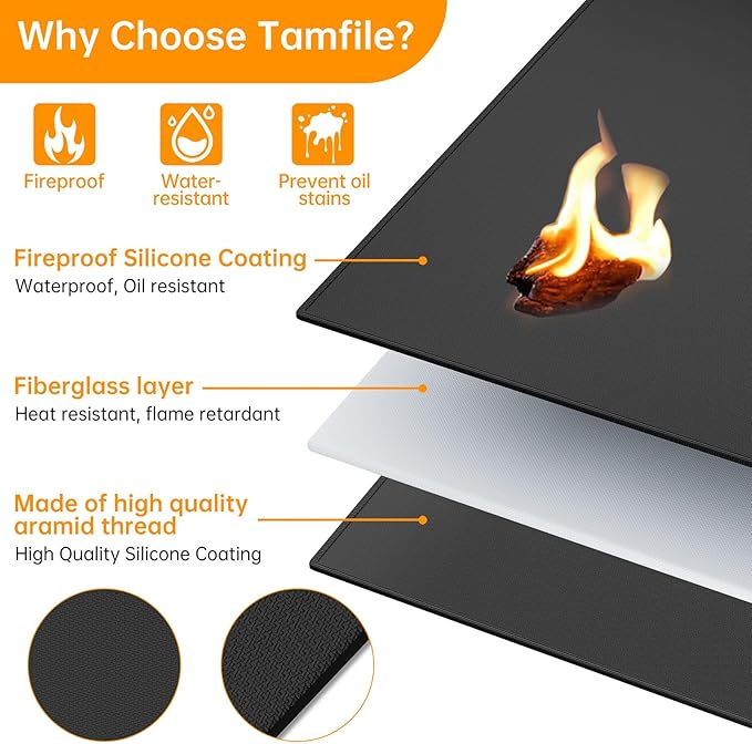 Tamfile Large 68 x 48 Inch Under Grill Mats for Outdoor Grill, Double-Sided Fireproof Heat-Resistant Pad, Indoor Fireplace/Fire Pit Rubber Mat, Oil-Proof Waterproof BBQ Protector for Deck and Patio