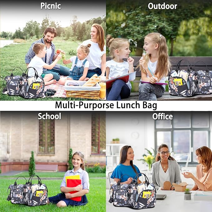 TuErCao Hibiscus Small Lunch Bag Lightweight Insulated Lunch Box for Women Work Portable Soft Cooler for Picnic Travel Road Trips, Loncheras para Mujer
