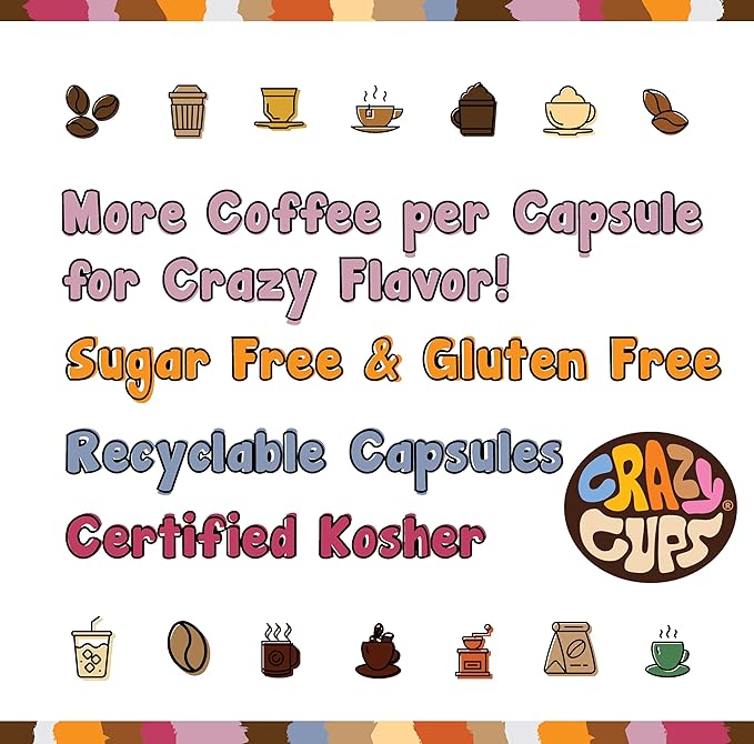 Crazy Cups Flavored Coffee for Single Serve Keurig K-Cups Machines, Caramel Macchiato, Hot or Iced, Medium Roast in Recyclable Pods, Brown(Pack of 1, 22 Count Total)