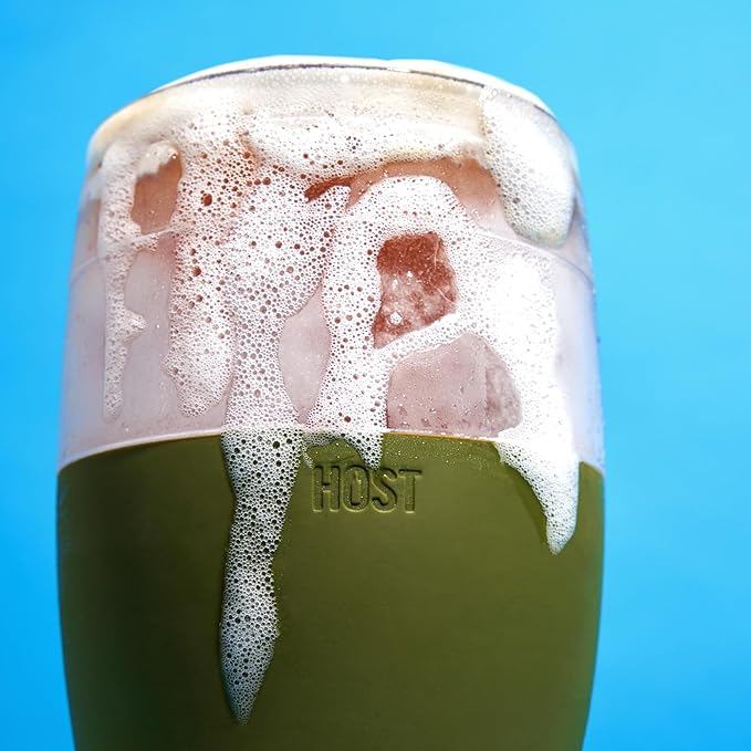 HOST FREEZE Beer Cooling Cups, Frozen Beer Mugs, Freezable Pint Glass Set, Insulated Pint Glass to Keep Your Drinks Cold, Double Walled Insulated Glasses, Gift for Dad,16oz, Set of 2, Olive