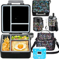 Lunch Box Set with Bento Box Container, 17OZ Stainless Steel Food Soup Thermo, Kids Water Bottle & Portable Insulated Lunch Bag – Leakproof, Hot/Cold Retention for School, Travel (Black-Game)