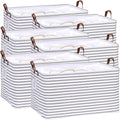 Hinwo 70L Extra Large Storage Bins, 6-Pack Closet Organizers and Storage, Foldable Clothes Storage Baskets with Handles, Containers for Clothing, Blanket, Comforters, Toys, Bedding (Gray Stripe)