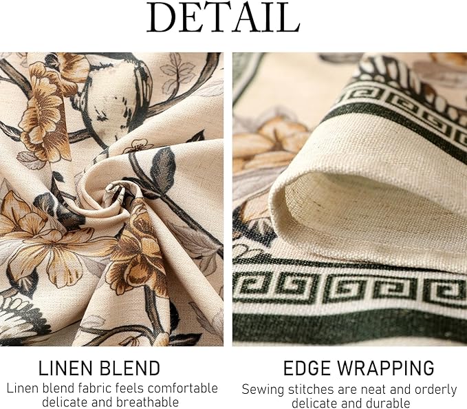 ISAENNE Designer Vintage Linen Long Rectangle Tablecloth,Floral and Bird Pattern Elegant Table Cloth,Fall Wrinkle Resistant Decor Tablecloths for Dining Kitchen Christmas,63"*94"-Murad A