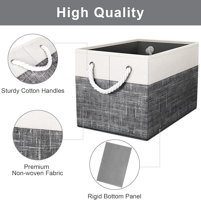 Fab totes Storage Bins [8-Pack], Foldable Storage Baskets for Organizing Toys, Books, Shelves, Closet, Large Storage Box with Rope Handles, Sturdy Organizer Bins, White & Black