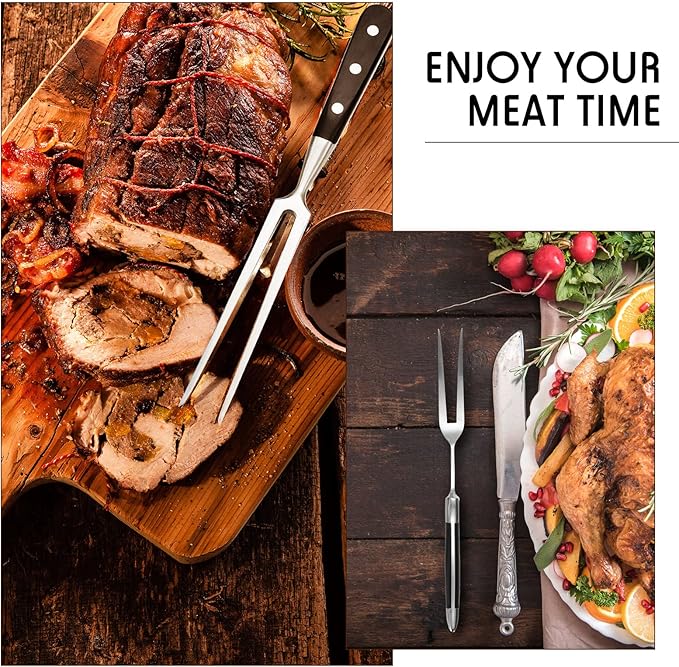 CHENGU 2 Pieces Carving Fork for Meat 12 Inch Kitchen Stainless Steel Serving Cooking with Wood Handle Classic Grill with ABS Handle Xmas Black Barbecue BBQ Fork Carving Set