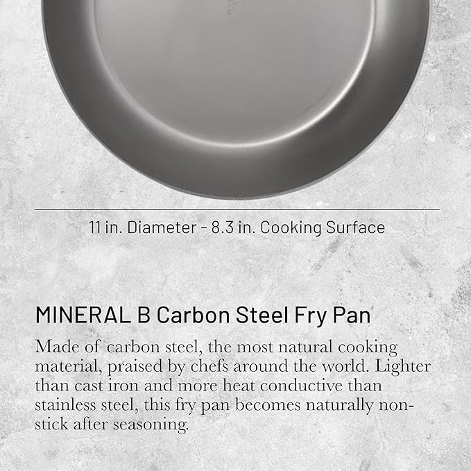 De Buyer MINERAL B Pro Carbon Steel Fry Pan - 11” Diameter, 8.3” Cooking Surface - Ideal for Searing, Sauteing & Reheating - PFAS, PFOA & PFOS Free - Made in France