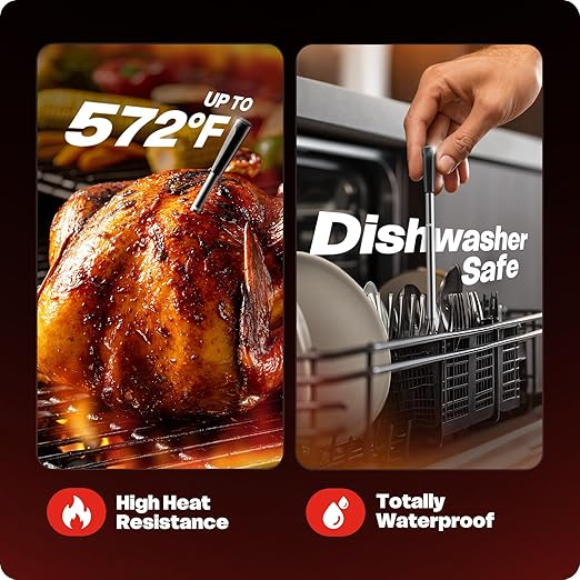 Smart Wireless Meat Thermometer with Ultra-Thin Probe, 6 Sensors Accuracy Digital Food Thermometer 0.5S Instant Read, IP67 Waterproof for BBQ, Grill, Smoker, Oven, Air Fryer,Grey