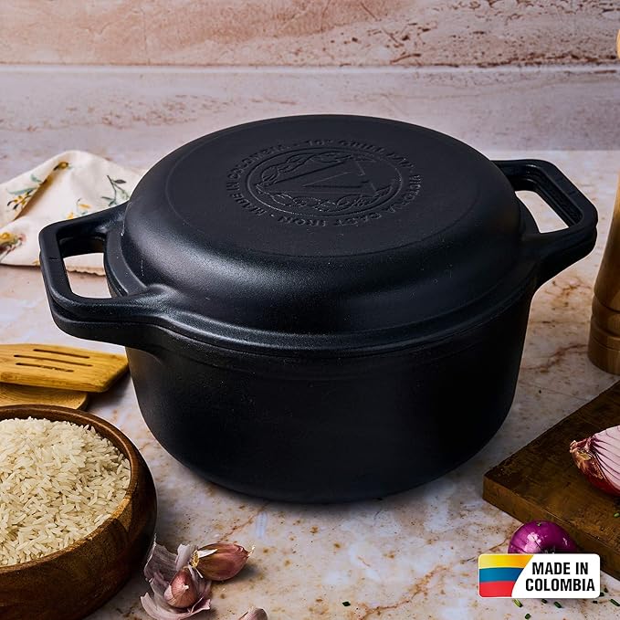 Victoria 6-Quart Cast Iron Combo Cooker, Combination Dutch Oven and Skillet, Made in Colombia, 2-Piece Set