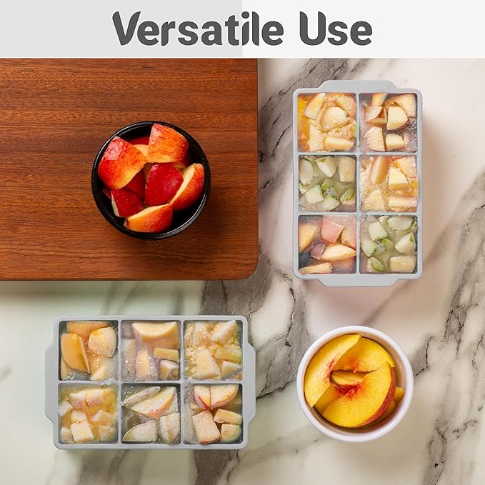 KitchFort Large Silicone Ice Cube Tray (3-Pack), Easy Release 2" Big Ice Cubes - Cocktail, Whiskey Ice Cubes Mold - Ice Trays for Freezer with Lid - Stackable Silicone Ice Tray - Gray