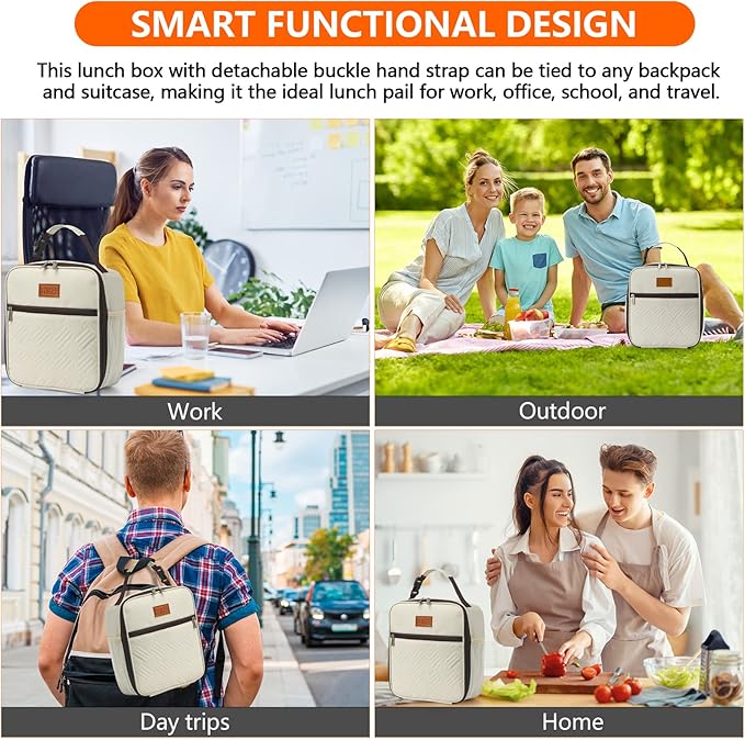 Lunch Bag for Women Insulated Lunch Bag For Men Adults Small Lunch Bag for Office Work - Leakproof Freezable Cooler Bag Reusable Portable Lunch Box (White)