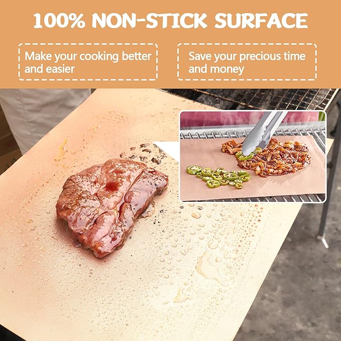 Copper Grill Mats for Ourdoor Grill Set of 6,Heavy Duty Non-Stick BBQ Grill Mats,Reusable & Easy to Clean for Gas,Charcoal & Electric Grills-15.75 x 13 Inch