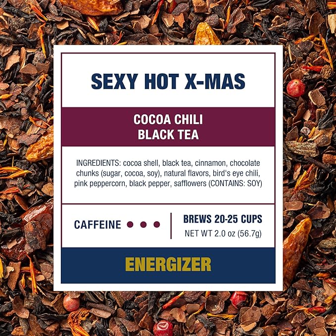 Tiesta Tea - Sexy Hot Christmas Tea, Loose Leaf, Cocoa Chili Black, Premium High Caffeinated Blend, Spicy Black, Make Hot or Iced, Brews Up to 25 Cups, 2 Ounce Resealable Bulk Pouch
