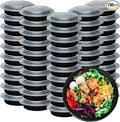 Klex 16 Oz, 150 Sets Meal Prep Containers with Airtight Lids, BPA Free, Reusable Plastic Food Container, 16 oz, Round, Black/Clear, 150 Sets