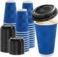 100 Pack Coffee Cups with Lids 16 oz, Disposable Insulated Ripple Wall To Go Paper Coffee Cups for Hot/Cold Drinks Office Home Shop Event (Navy)
