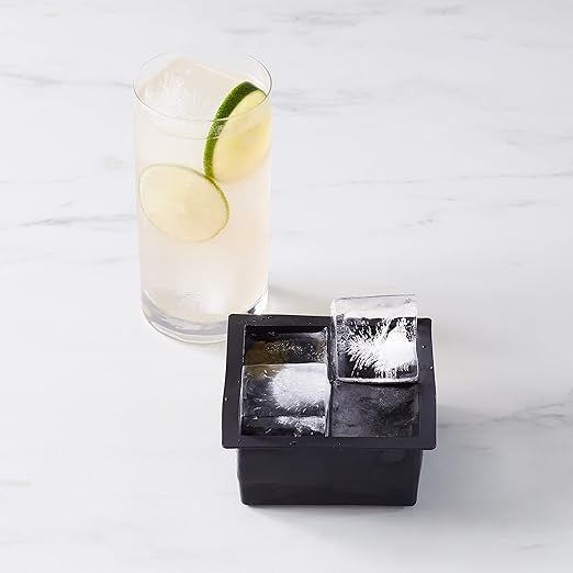 Amazon Basics Silicone Square Ice Cube Trays, Set of 2, Black, 4.25 x 4.25 x 1.77 in