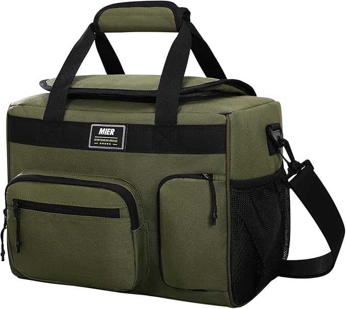 MIER Large Lunch Box for Men Women Adult Insulated Soft Sided Cooler 30 Can Leakproof Lunch Bag Collapsible for Work Travel Camping Beach, 18L (Army Green-No Luggage Strap)
