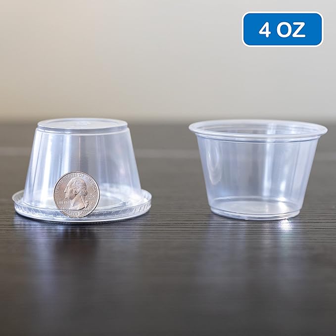 EDI 4 Ounce Clear Plastic Disposable Portion Cups/Souffle Cup with Lids, 50 Sets