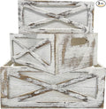 Admired By Nature Wooden Crates Storage Container, 3pc Farmhouse Style Decorative Baskets for Home Decor, Rustic Decor, Nesting Stackable Organizers, Distressed Wood Crates, Achromatic Barn Door White