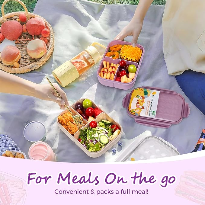 MISS BIG Lunch Box Kids, Leak Proof Lunch Containers, Mom’s Choice No BPAs and No Chemical Dyes Bento Box for Kids,Microwave and Dishwasher Safe Lunch Box (Purple M)