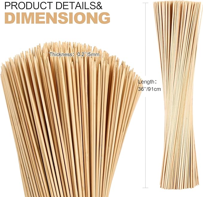 Suclain 600 Pcs 36" Long 5mm Thick Marshmallow Roasting Sticks, Smores Sticks Bamboo Skewers BBQ Kabob Grilling Barbecue Roasting Camping for Outdoor Fire Pits Campfires