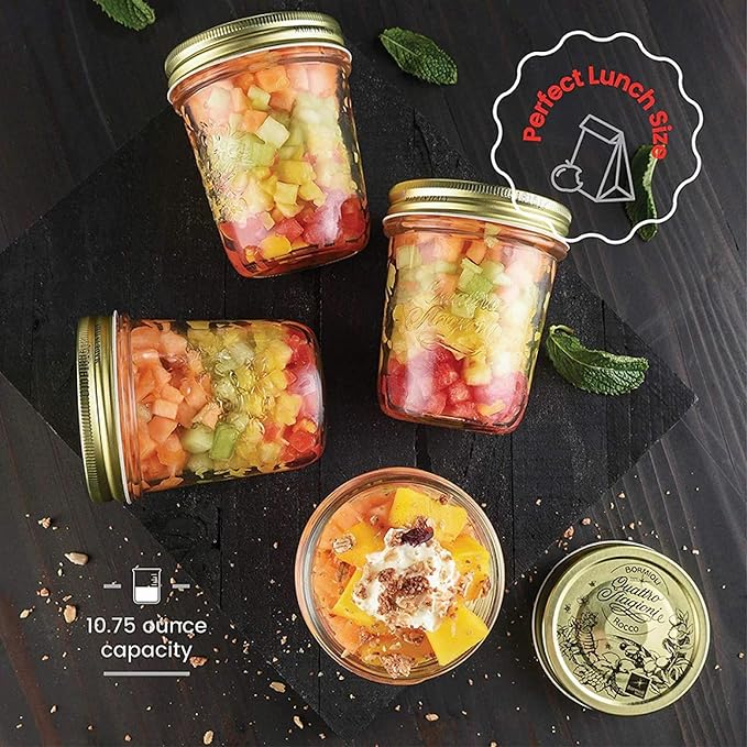 Bormioli Rocco Quattro Stagioni set of 4 Clear Airtight Mason Jars, 10.75 Oz. Made from Durable Glass, Made In Italy