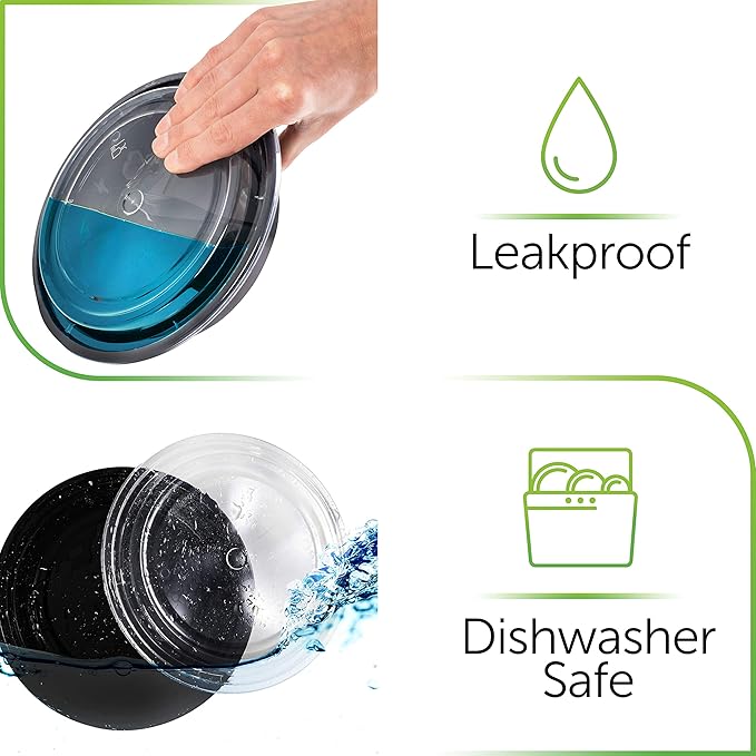 PrepNaturals Reusable Plastic Containers with Lids, 60 Pack, Black, Meal Prep Bowls, Lunch Containers, BPA, PVC and Phthalate Free, Microwave and Freezer Safe