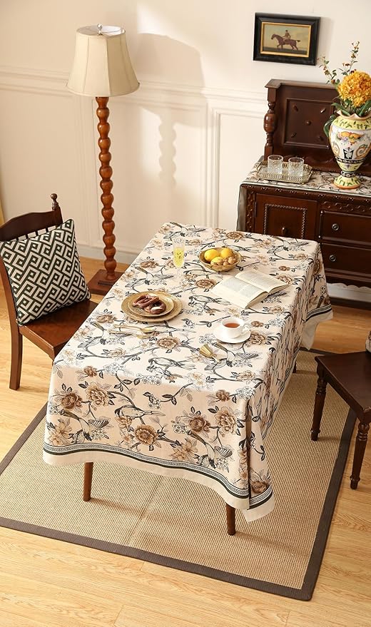 ISAENNE Designer Vintage Linen Square Table Cloth,Floral and Bird Pattern Elegant Tablecloths,Fall Wrinkle Resistant Home Decor Tablecloth for Dining Kitchen Party Christmas,67"*67"-Murad A