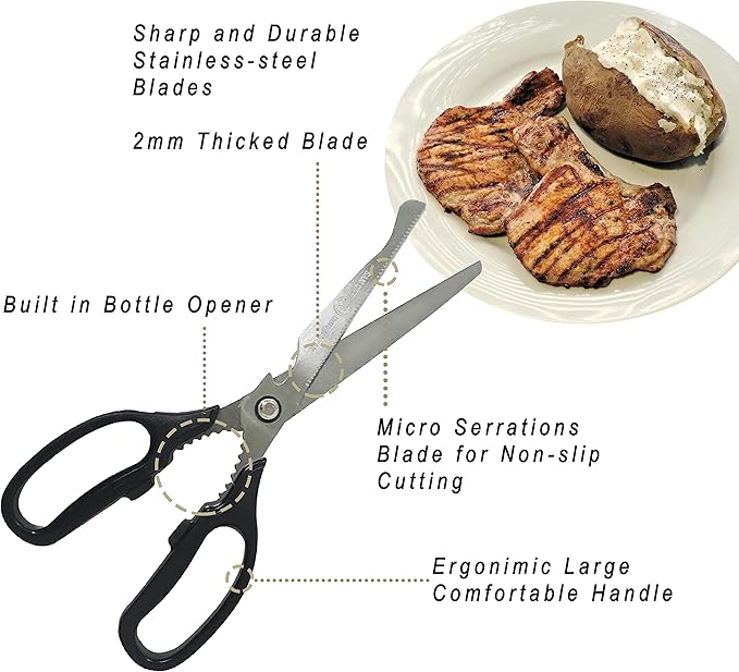 Korean BBQ Kalbi Meat Cutting Scissors Large All Purpose Stainless Steel Utility Kitchen Shears for Food