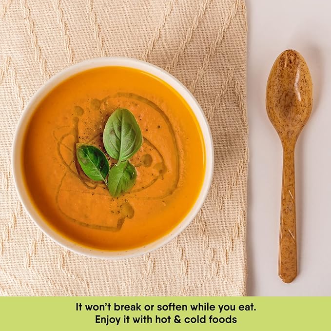 Premium Quality 100% Biodegradable Spoons Made of Vegetable Fibers, 300 PCS of 6.7” Long Heavy-Duty and Splinter Free Eco-Friendly Spoons, Perfect Sustainable Cutlery for All Types of Occasions