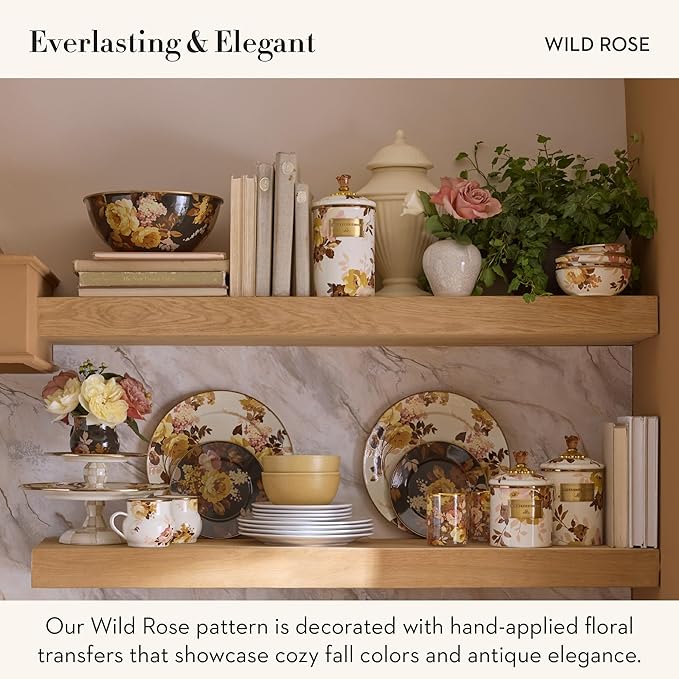 MACKENZIE-CHILDS Enamel Canister, Kitchen Storage Container with Lid, Medium, Wild Rose White