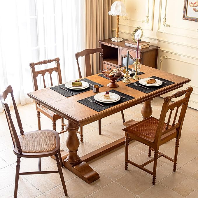 KXN Placemats Set of 8, Dual-Layer Thickened Faux Linen Table Mats, Heat Resistant & Wrinkle-Free, Machine Washable Cloth Place Mats for Kitchen Dining Indoor Outdoor (Black)