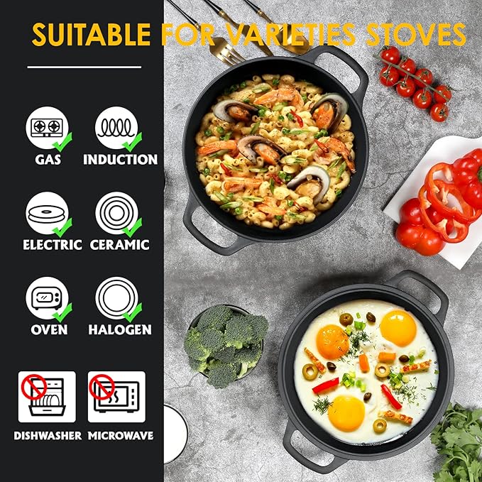 2-in-1 Pre-Seasoned Cast Iron Dutch Oven Pot with Skillet Lid Cooking Pan, Cast Iron Skillet Cookware Pan Set with Dual Handles, Indoor Outdoor for Bread/Frying/Baking/Camping/BBQ, 5 Qt