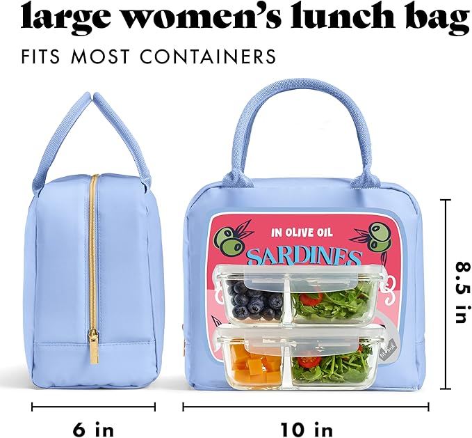 Fit & Fresh Bloomington Lunch Bag for Women - Insulated Large Lunch Box for Work with Containers, Leak-Resistant, Stain-Resistant, Zipper Closure, Rose Sardines
