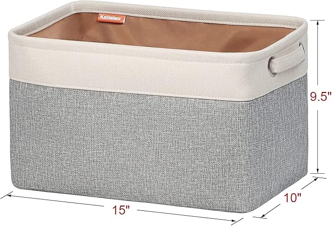 Kntiwiwo Foldable Storage Bin Collapsible Fabric Storage Basket Cube with Durable Handles Closet Organizer Bins for Organizing Shelves Drawers, Set of 3, 15" x 10" x 9.5", Grey