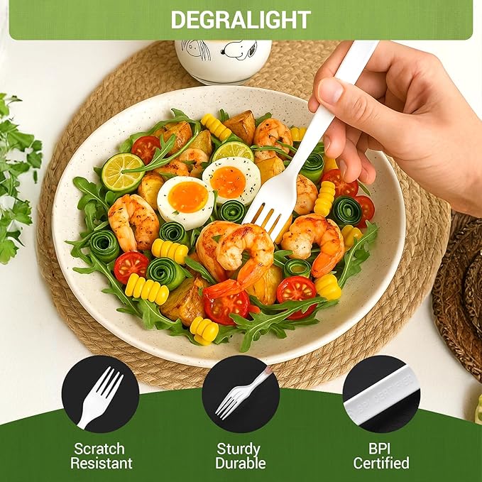 Compostable Froks - 500Pcs Heavy Duty Forks Disposable Utensils, BPA-Free, Heat Resistant, Eco Friendly Disposable Forks Bulk, BPI Certified Disposable Cutlery for Party, Office & Picnic