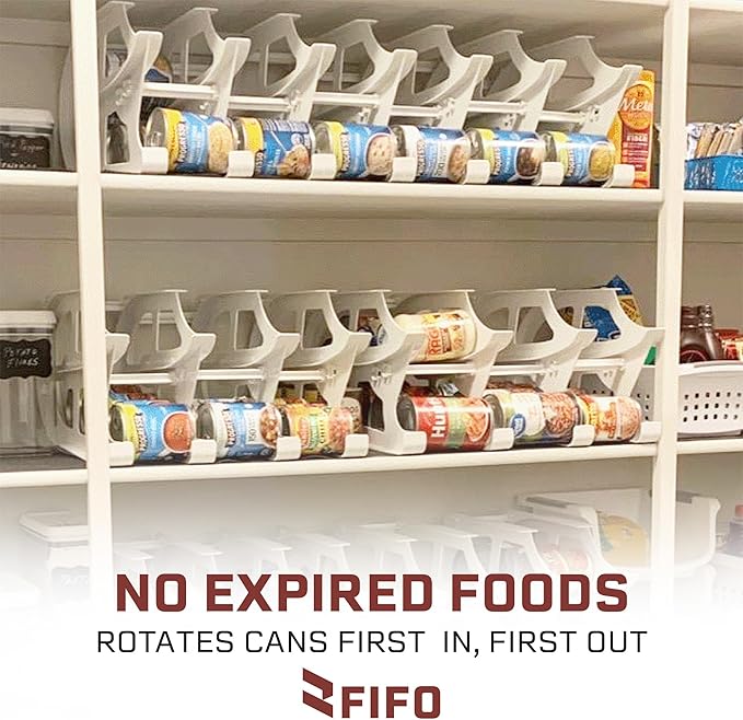 FIFO Countertop Mini Can Tracker Holds 30 Standard 10-24 Oz Can Sizes, White| Stackable & Adjustable Can Organizer for Pantry, USA Made, White