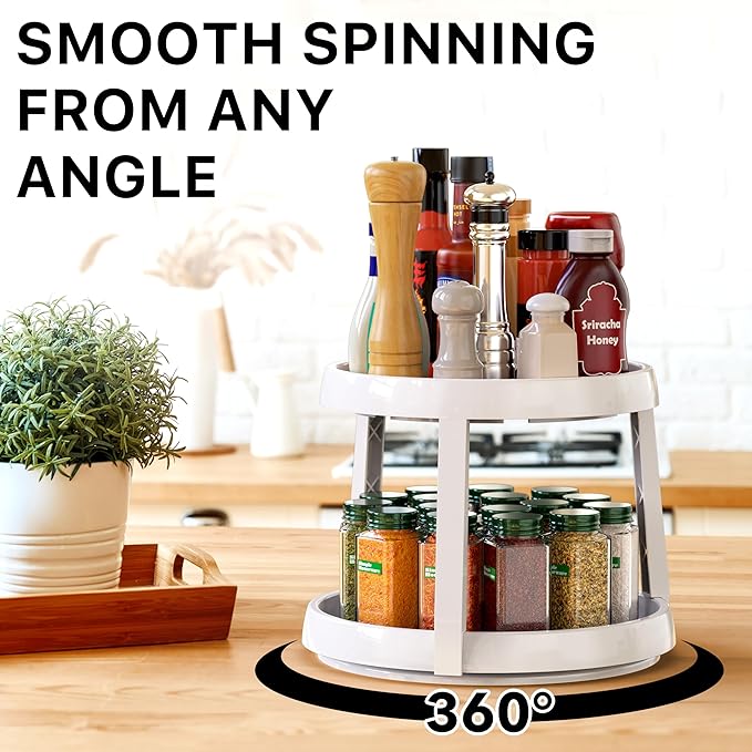 Simple Houseware 2-Tier Lazy Susan Spice Organizer, 10-Inch Diameter, Oak