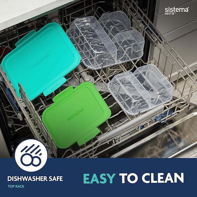 Sistema NEST IT Meal Prep Containers | 1.9 L | Airtight Food Storage Containers with Compartments & Lids | School Lunch Boxes | BPA-Free | Green | 5 Count