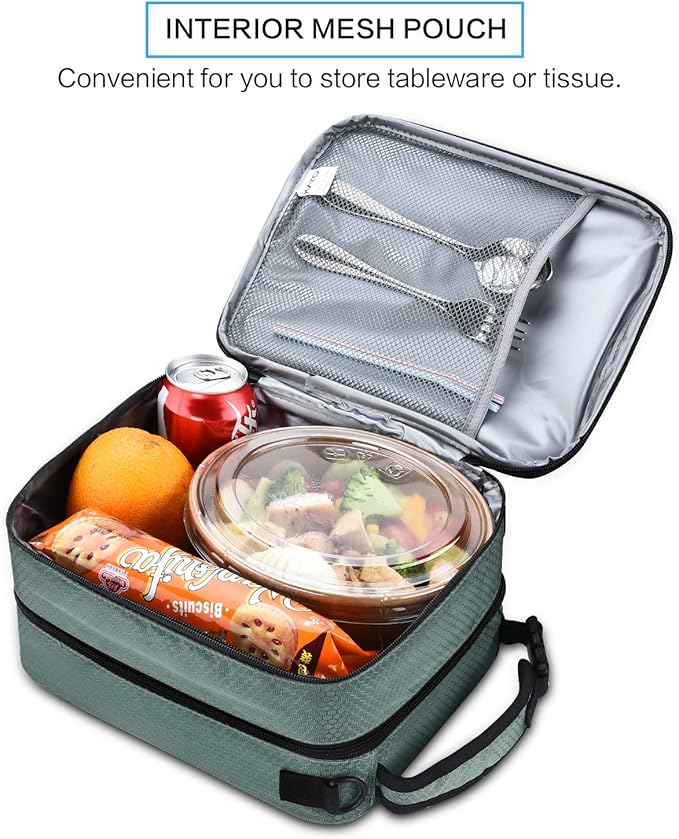 Tirrinia Expandable Insulated Lunch Bag for Men Women – Leakproof Reusable Cooler LunchBox for Kids & Adults with Shoulder Strap, Perfect for Work, School, Office, Travel,Grey