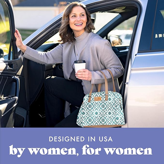 Fit & Fresh Insulated Leakproof & Stain-Resistant Large Lunch Box For Women With Expandable Bottle Pocket, Zipper Closure Laketown Lunch Bag Aqua