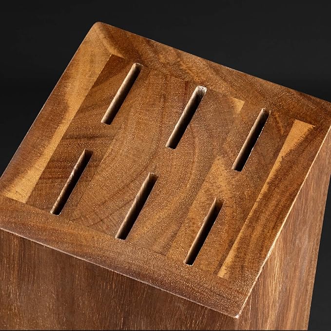 SENKEN Rotating Magnetic Knife Block without Knives, Natural Acacia Hardwood - 360 Degrees Rotation - Ultra Strong Neodymium Magnets, Universal Knife Holder & Storage (Block with Steak Knife Slots)