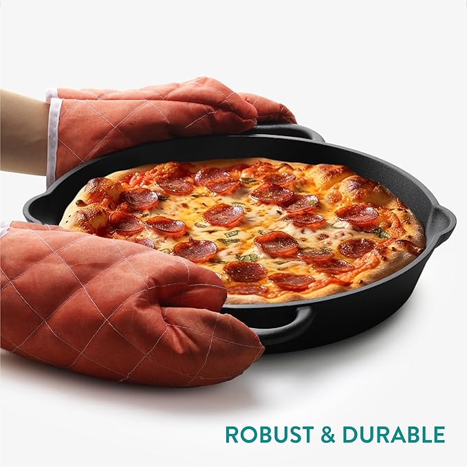 Navaris Cast Iron Skillet Pan - Oven Safe 2 Handle Frying Skillets - Pre Seasoned Pans for Stove or BBQ Cooking - 12 Inch / 30cm